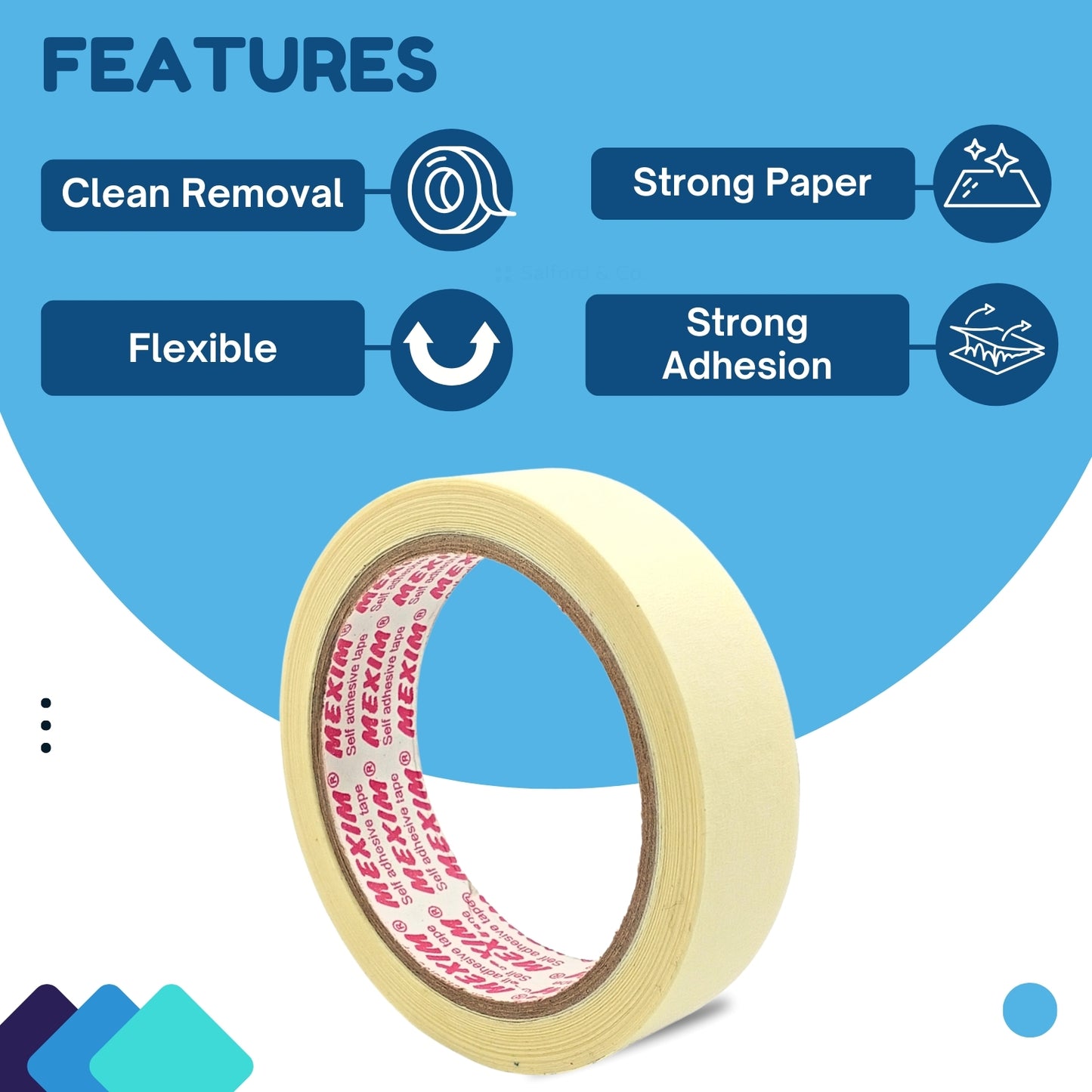 Mexim Professional Painters Masking Tape 24 mm x 25 meters, White, 30 days UV Resistant, Suitable for Painting & Outdoor Applications (P6035)