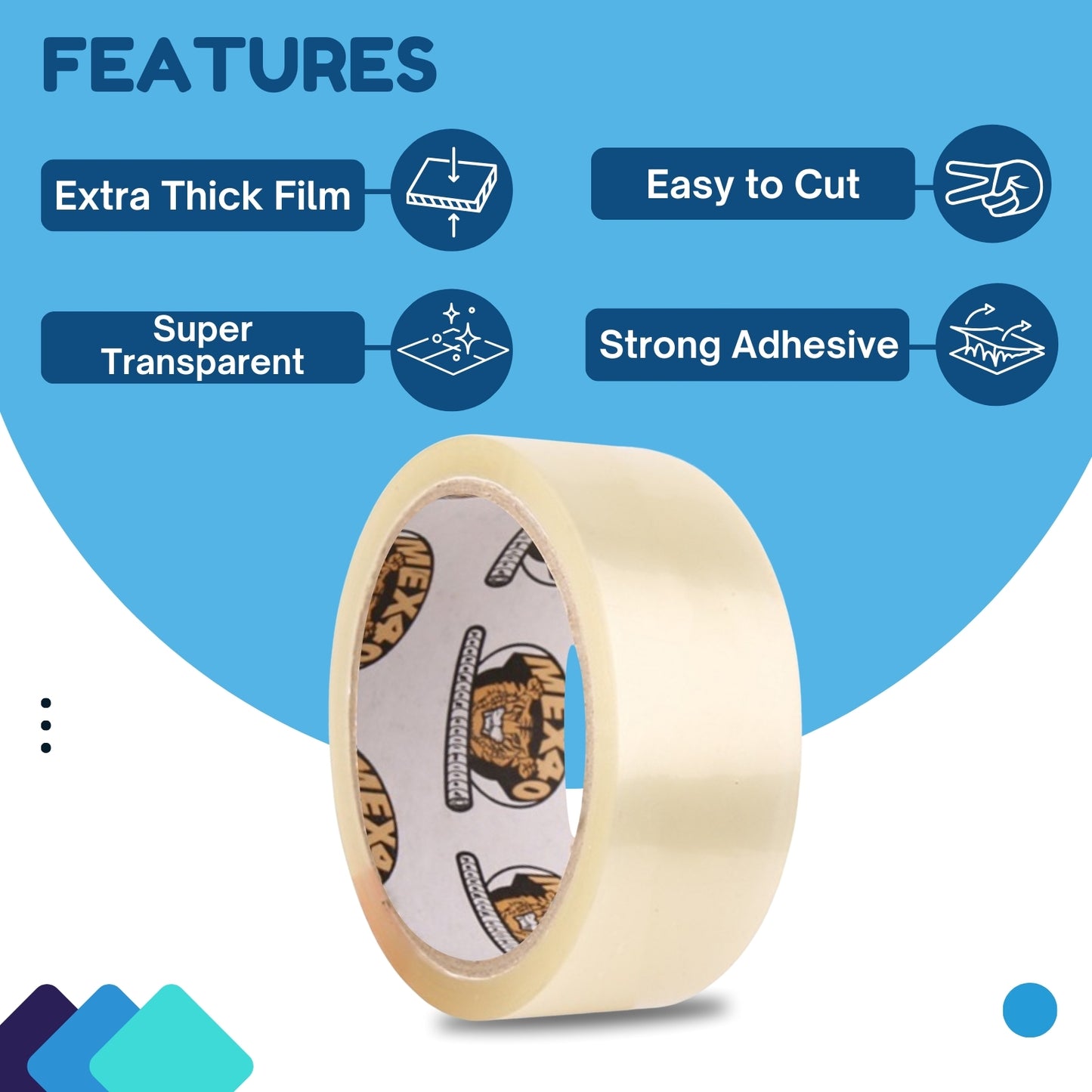 Mex40 BOPP Packaging Tapes 48mm X 65 meters, 38 micron, Transparent, High Strength Self Adhesive Box Packing Tape