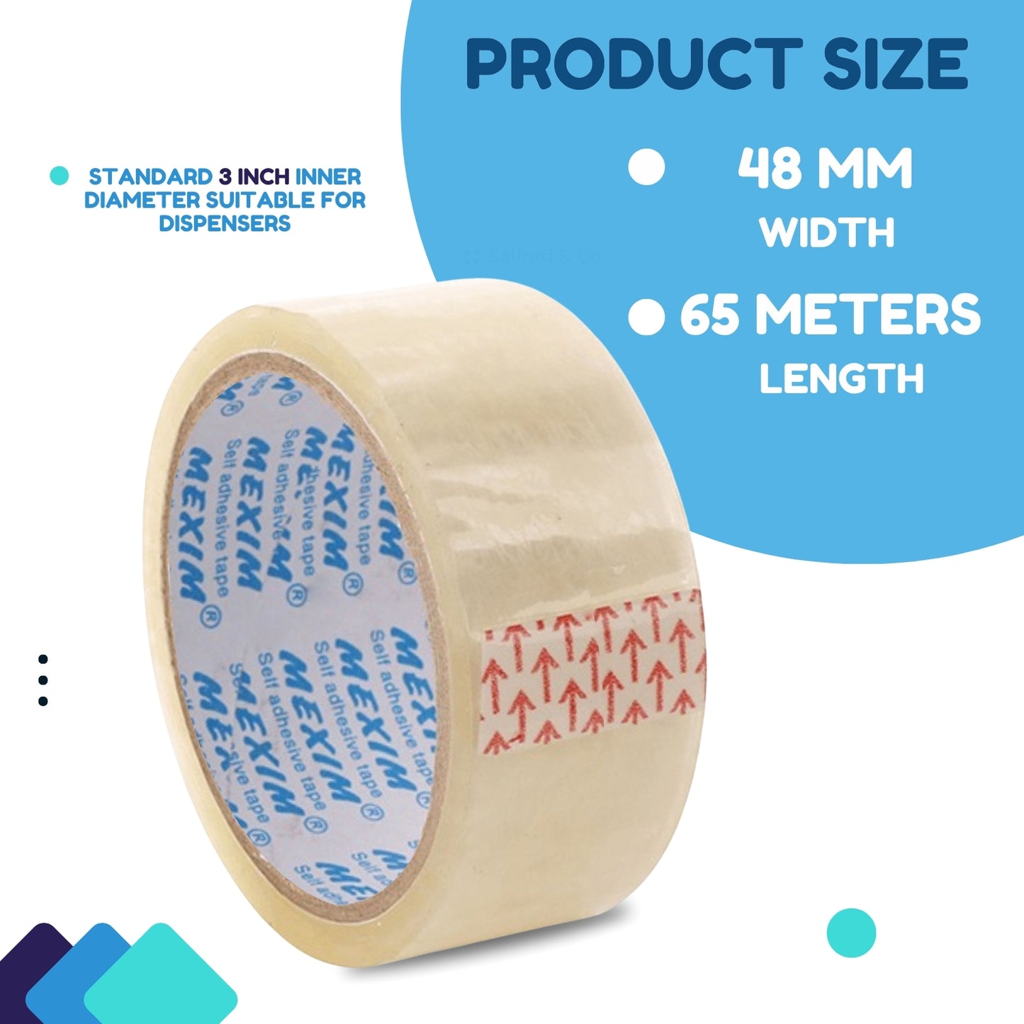 Mexim Blue BOPP Packaging Tapes 48mm X 65 meters, 50 micron, Transparent, High Strength Self Adhesive Box Packing Tape
