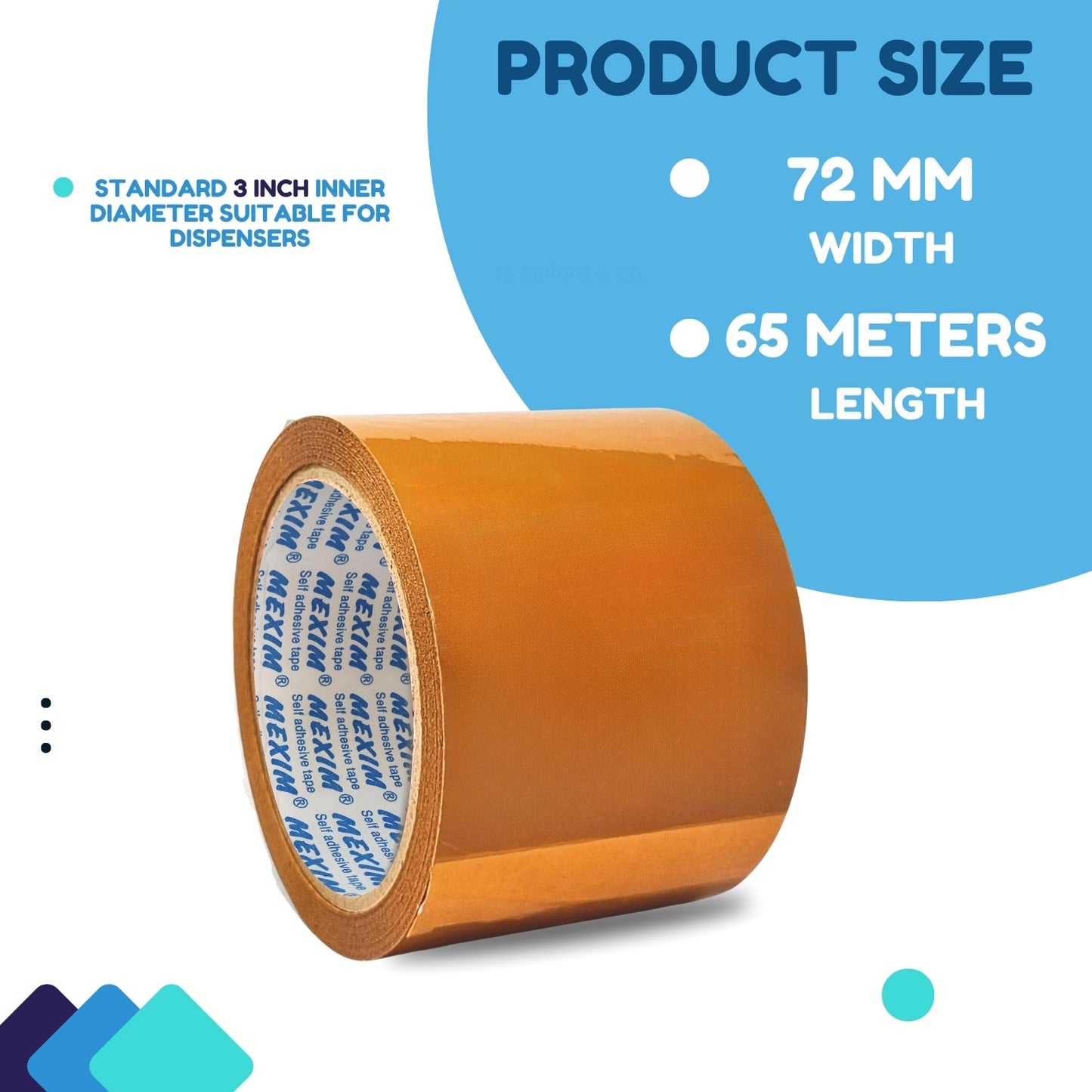 Mexim Blue BOPP Packaging Tapes 72mm X 65 meters, 50 micron, Brown, High Strength Self Adhesive Box Packing Tape
