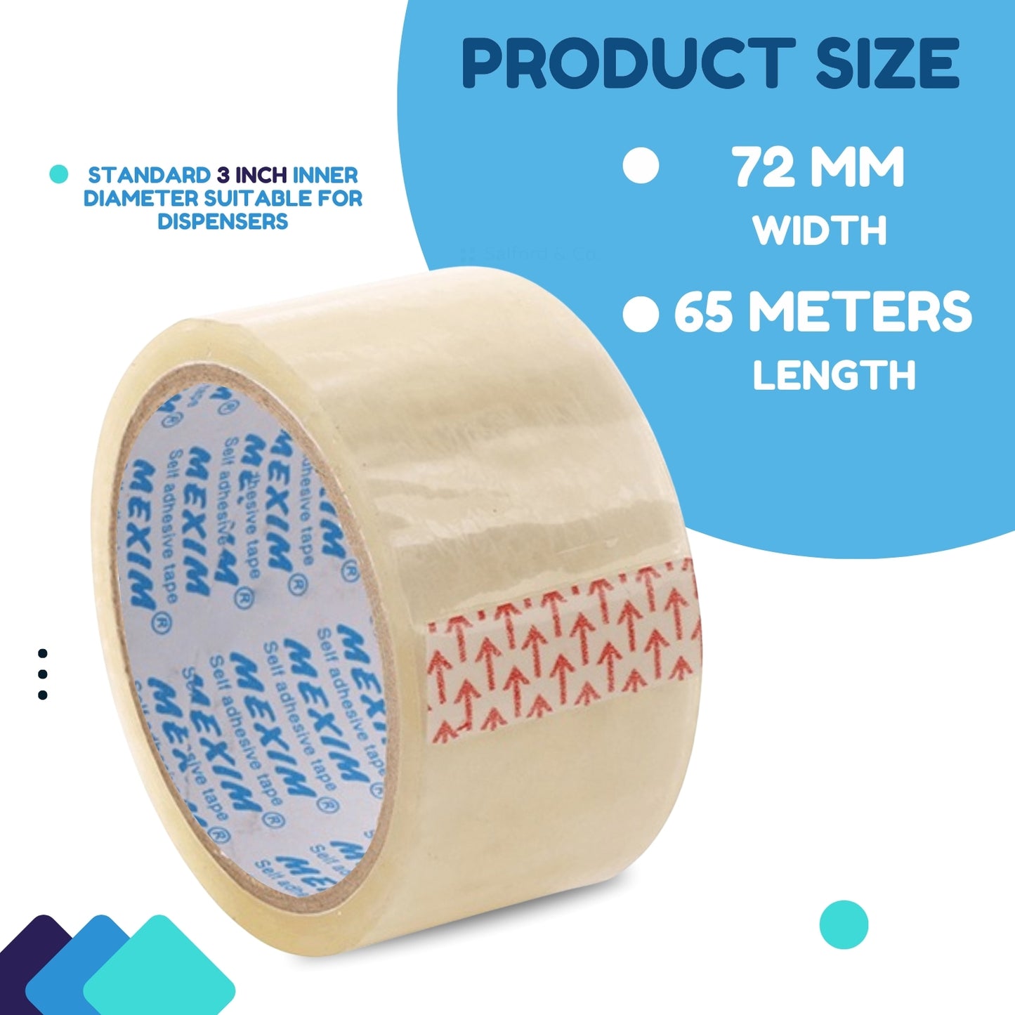 Mexim Blue BOPP Packaging Tapes 72mm X 65 meters, 50 micron, Transparent, High Strength Self Adhesive Box Packing Tape