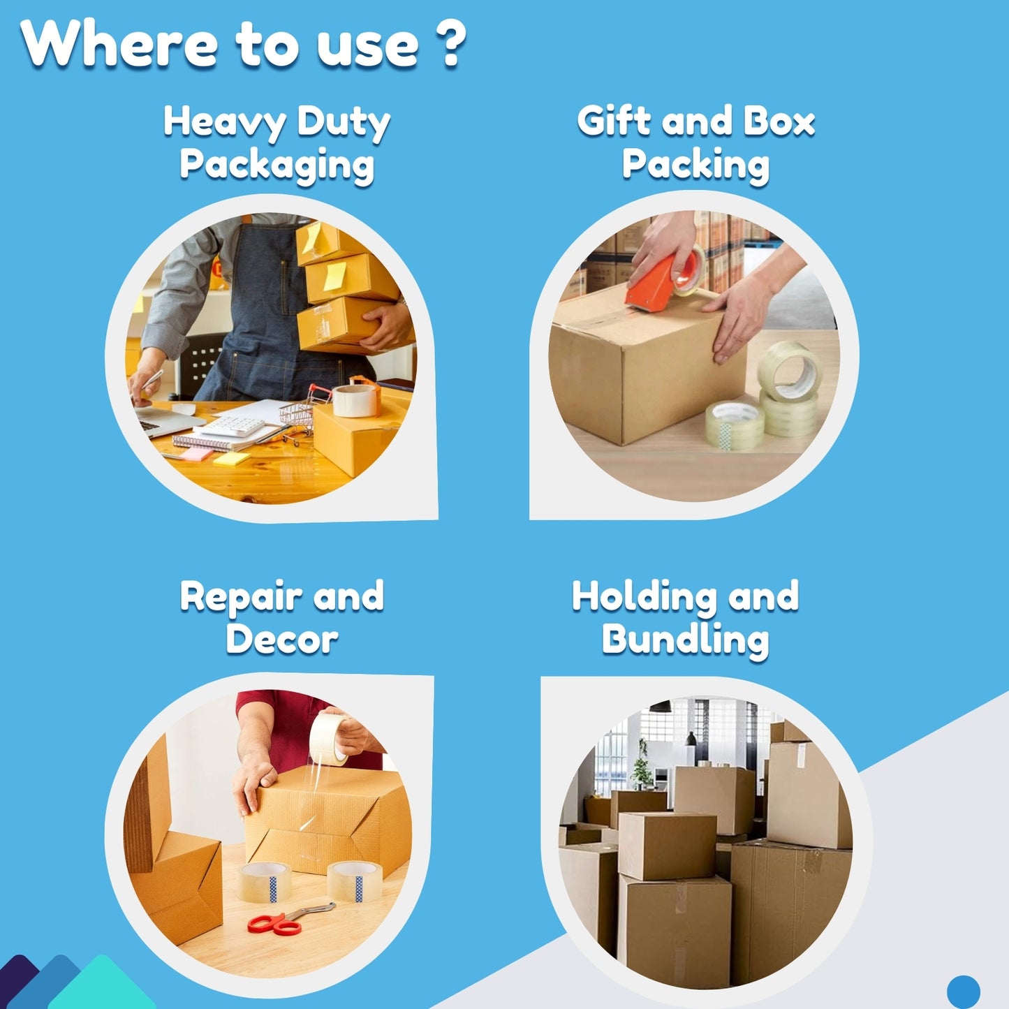 Mexim Blue BOPP Packaging Tapes 72mm X 65 meters, 50 micron, Transparent, High Strength Self Adhesive Box Packing Tape