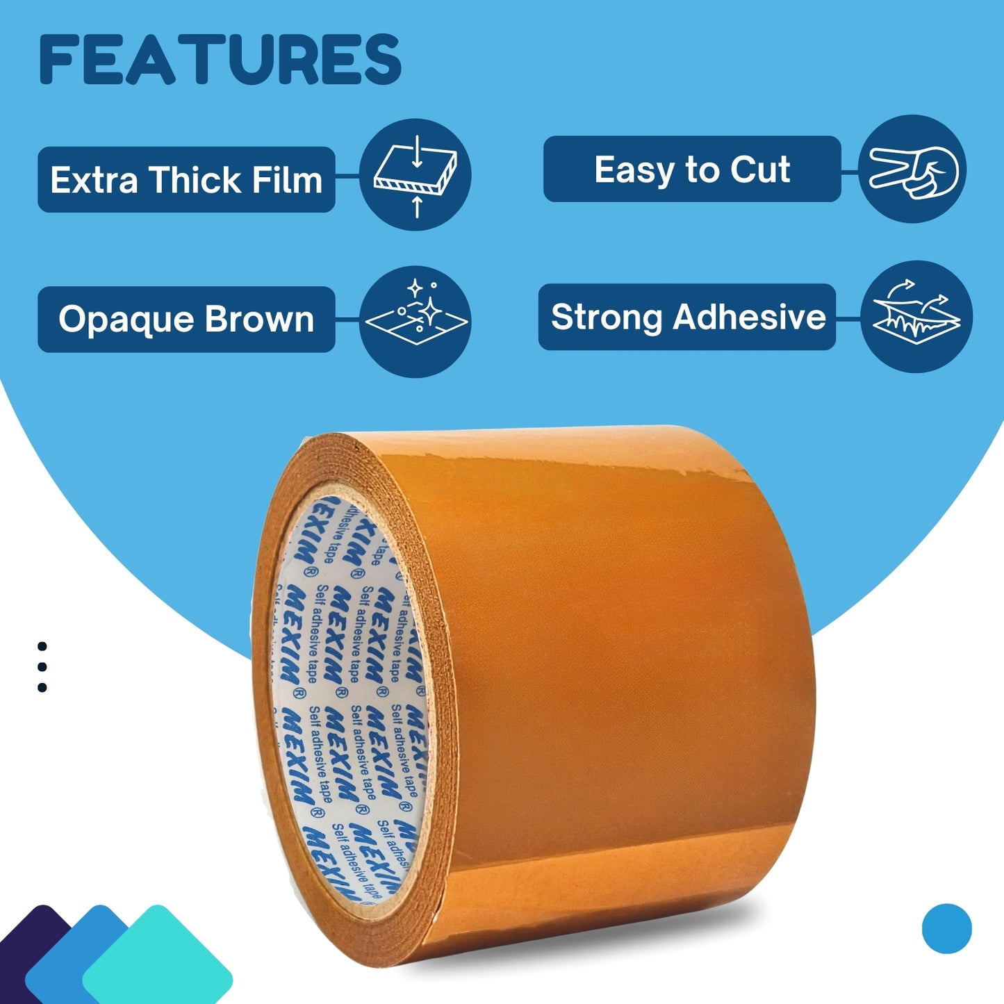 Mexim Blue BOPP Packaging Tapes 72mm X 65 meters, 50 micron, Brown, High Strength Self Adhesive Box Packing Tape