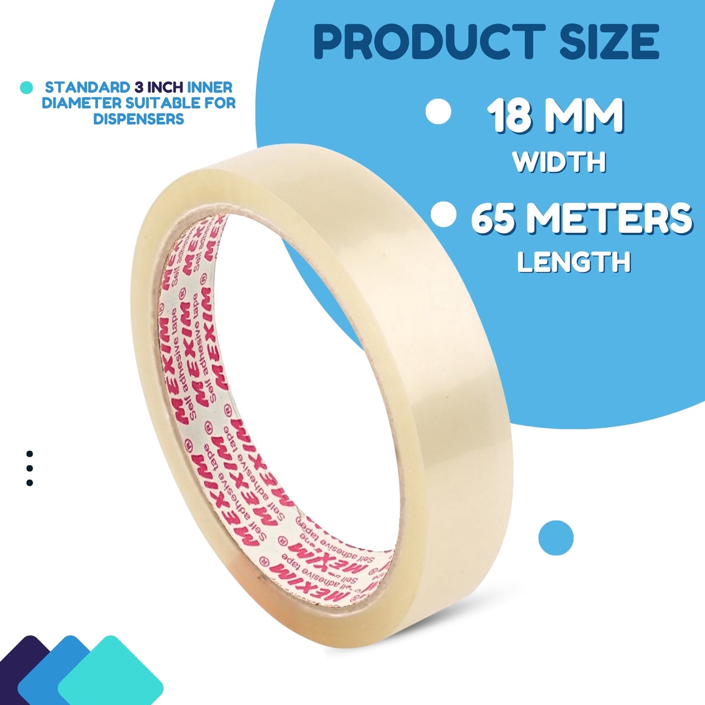 Mexim Red BOPP Packaging Tapes 18mm X 65 meters, 43 micron, Transparent, High Strength Self Adhesive Box Packing Tape (Copy)