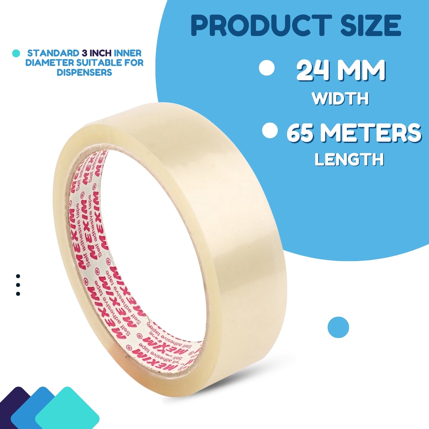 Mexim Red BOPP Packaging Tapes 24mm X 65 meters, 43 micron, Transparent, High Strength Self Adhesive Box Packing Tape