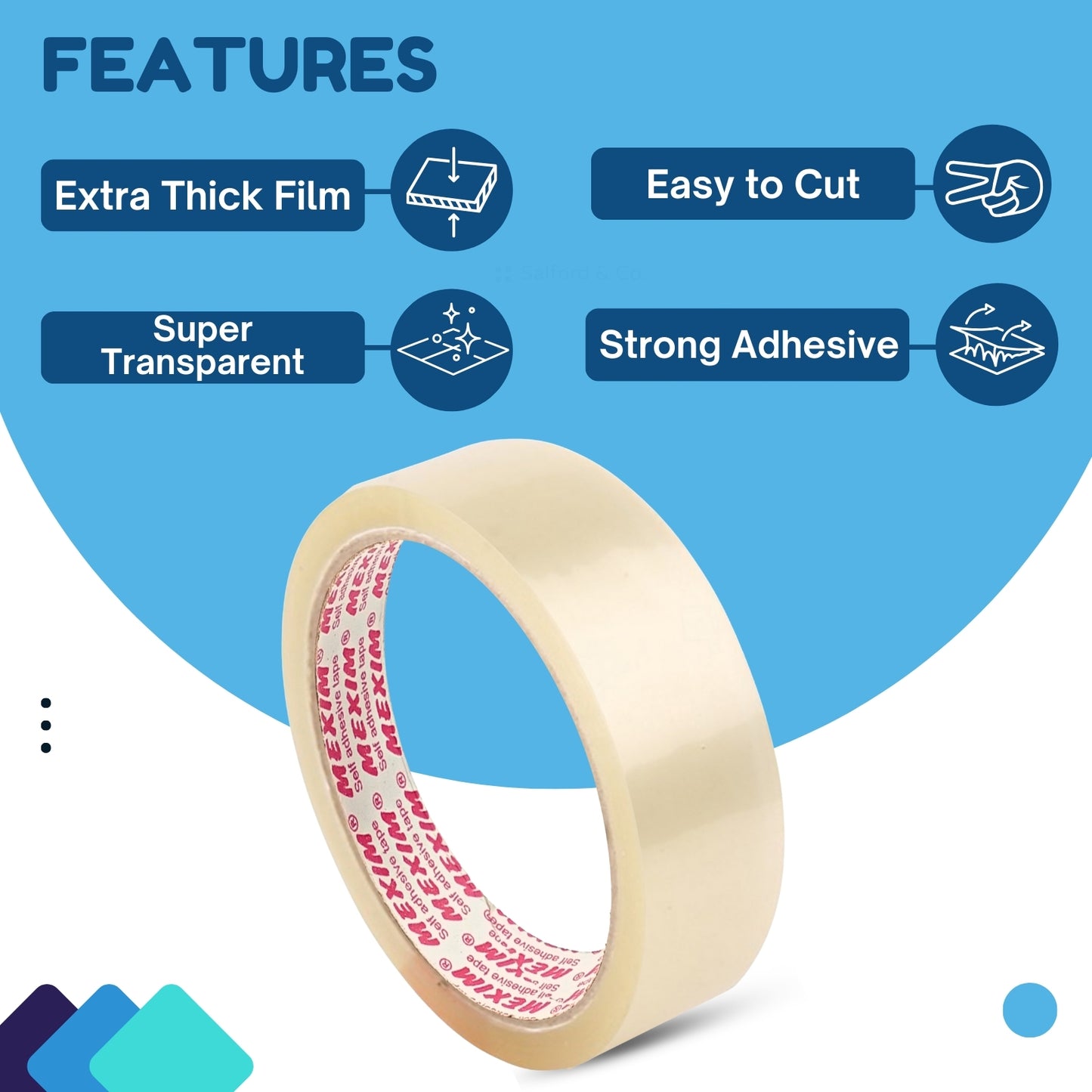 Mexim Red BOPP Packaging Tapes 24mm X 65 meters, 43 micron, Transparent, High Strength Self Adhesive Box Packing Tape