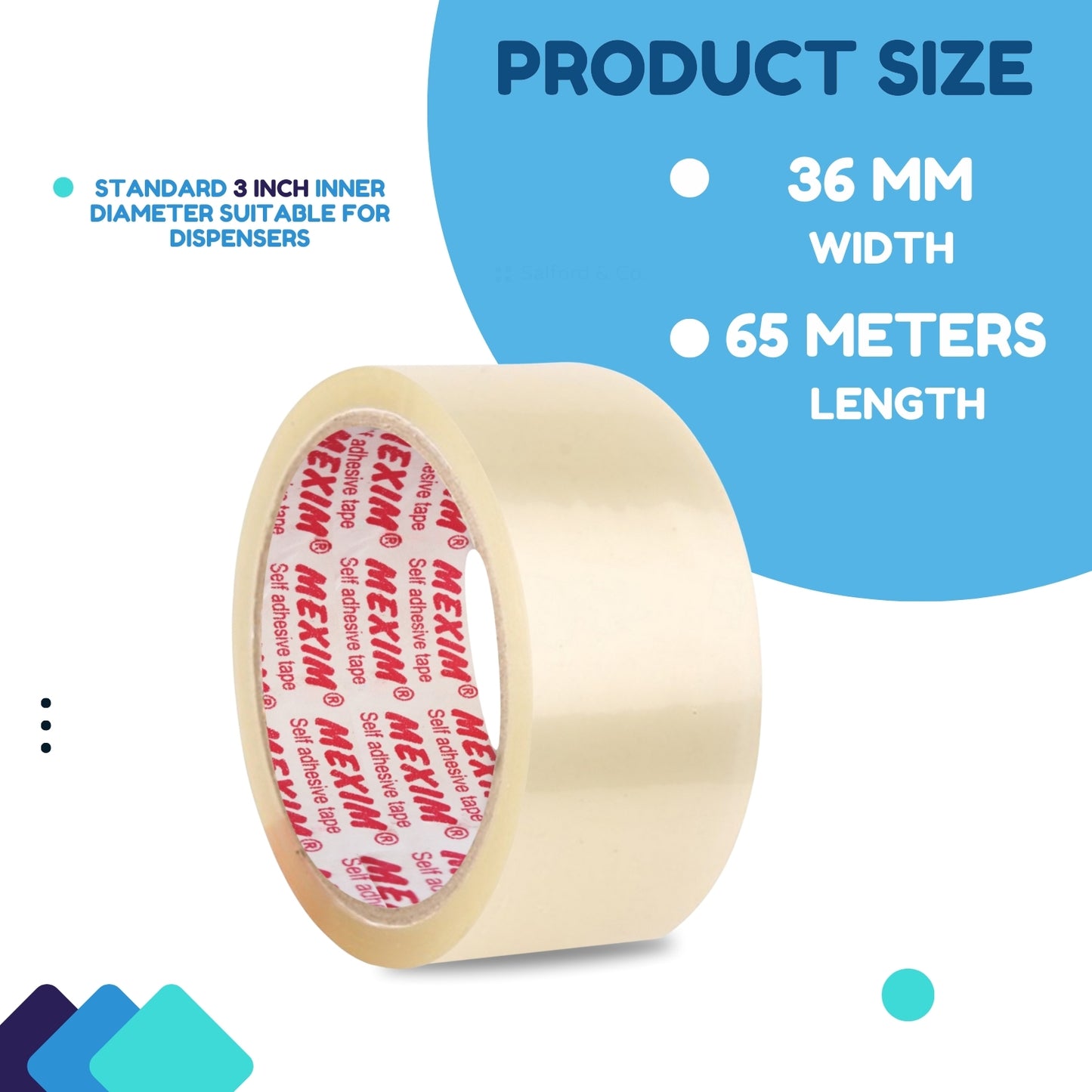 Mexim Red BOPP Packaging Tapes 36mm X 65 meters, 43 micron, Transparent, High Strength Self Adhesive Box Packing Tape