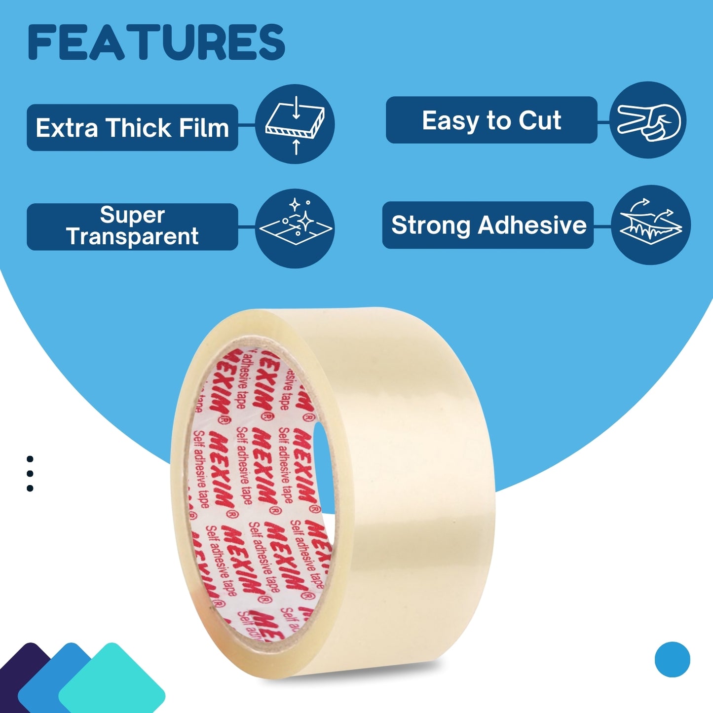 Mexim Red BOPP Packaging Tapes 36mm X 65 meters, 43 micron, Transparent, High Strength Self Adhesive Box Packing Tape