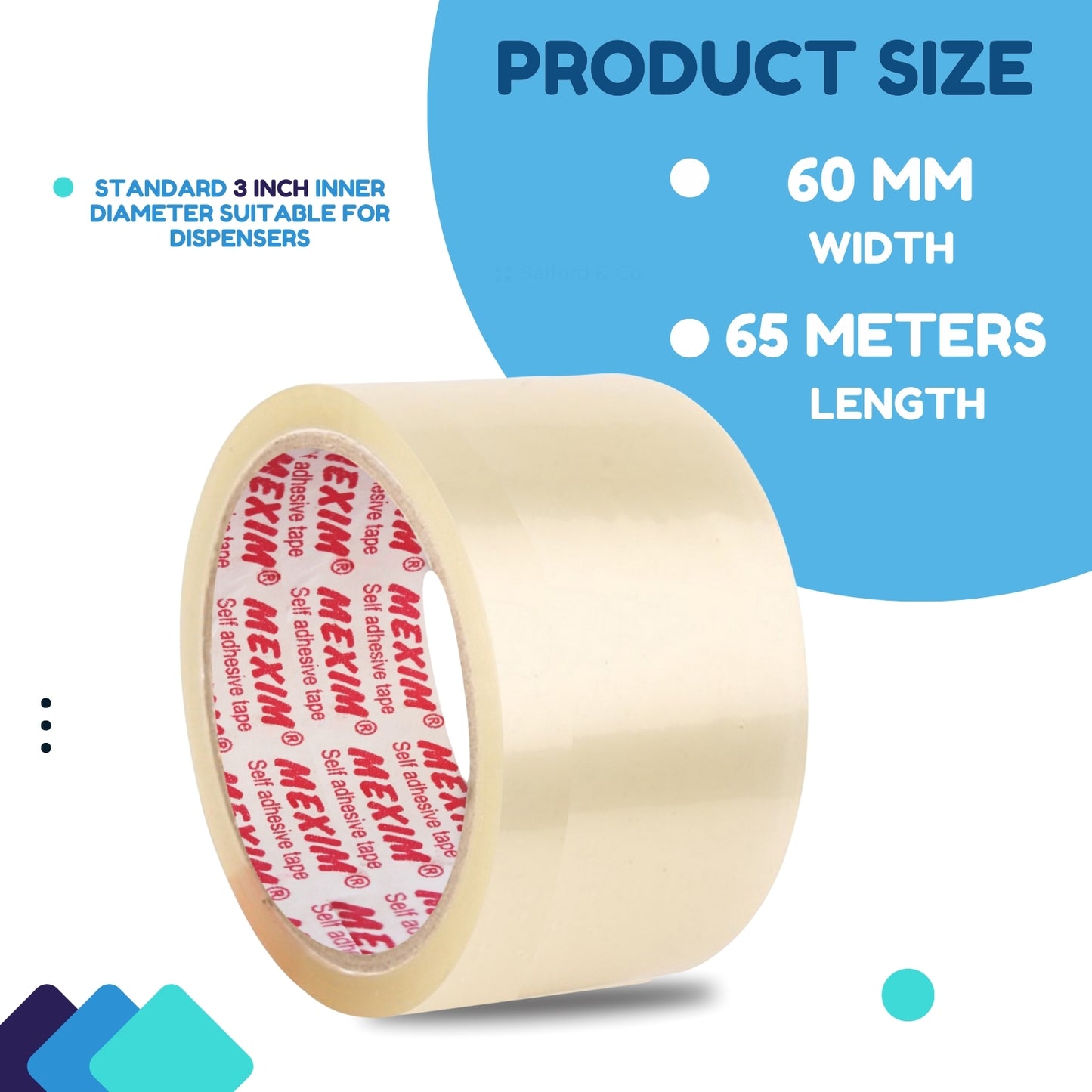Mexim Red BOPP Packaging Tapes 60mm X 65 meters, 43 micron, Transparent, High Strength Self Adhesive Box Packing Tape