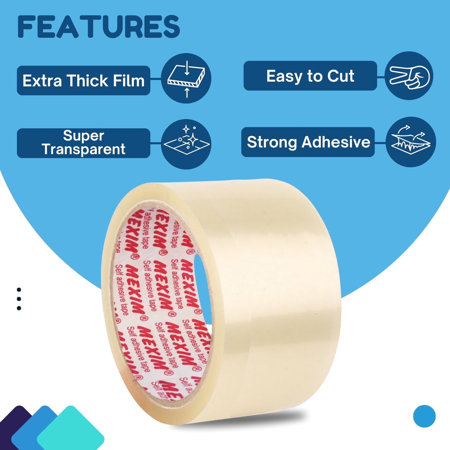 Mexim Red BOPP Packaging Tapes 60mm X 65 meters, 43 micron, Transparent, High Strength Self Adhesive Box Packing Tape