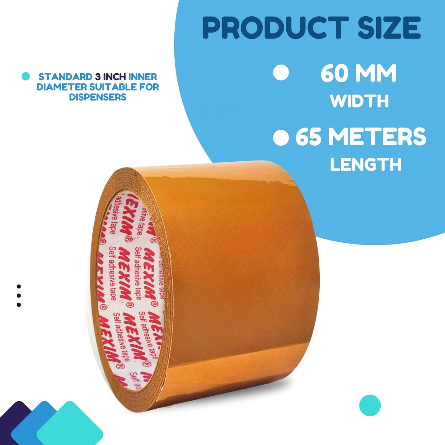 Mexim Red BOPP Packaging Tapes 60mm X 65 meters, 43 micron, Brown, High Strength Self Adhesive Box Packing Tape