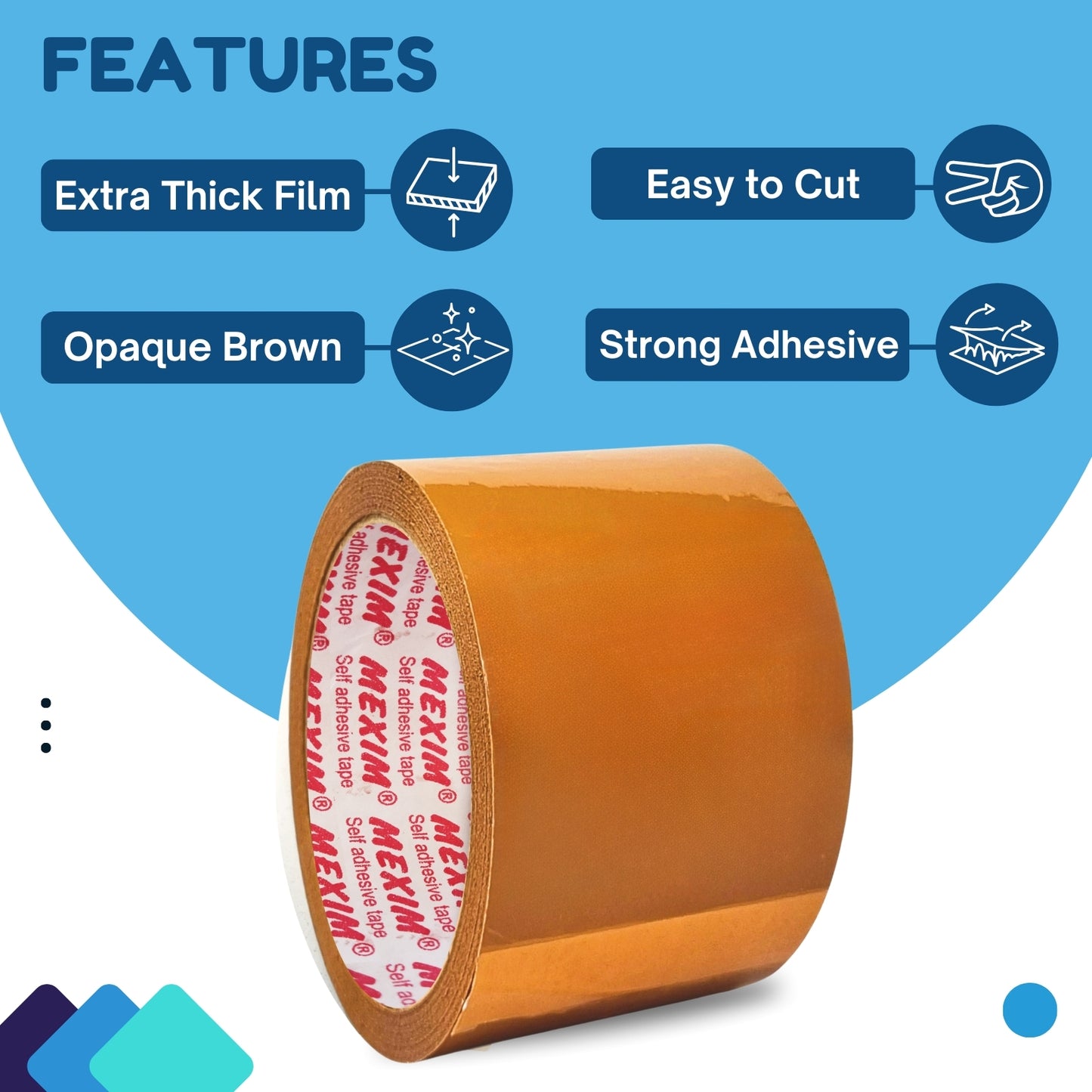 Mexim Red BOPP Packaging Tapes 60mm X 65 meters, 43 micron, Brown, High Strength Self Adhesive Box Packing Tape