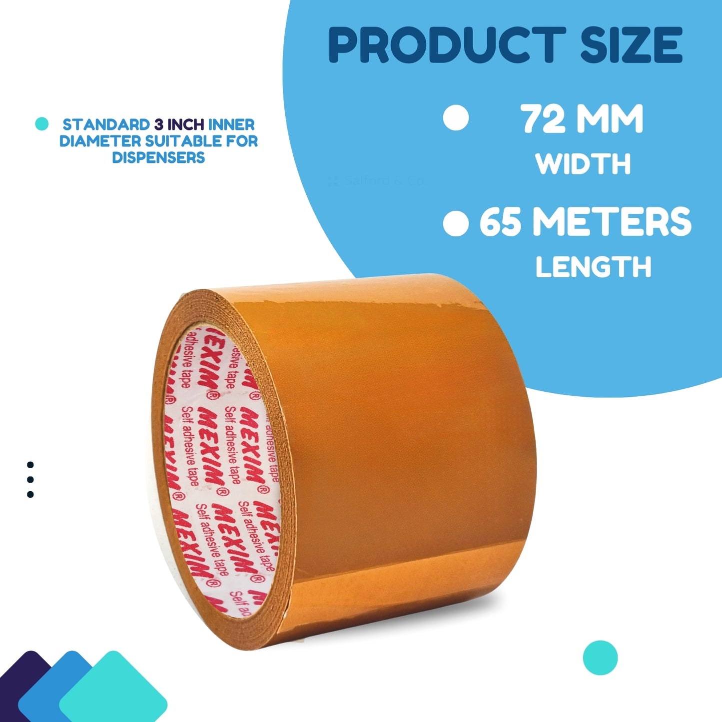 Mexim Red BOPP Packaging Tapes 72mm X 65 meters, 43 micron, Brown, High Strength Self Adhesive Box Packing Tape
