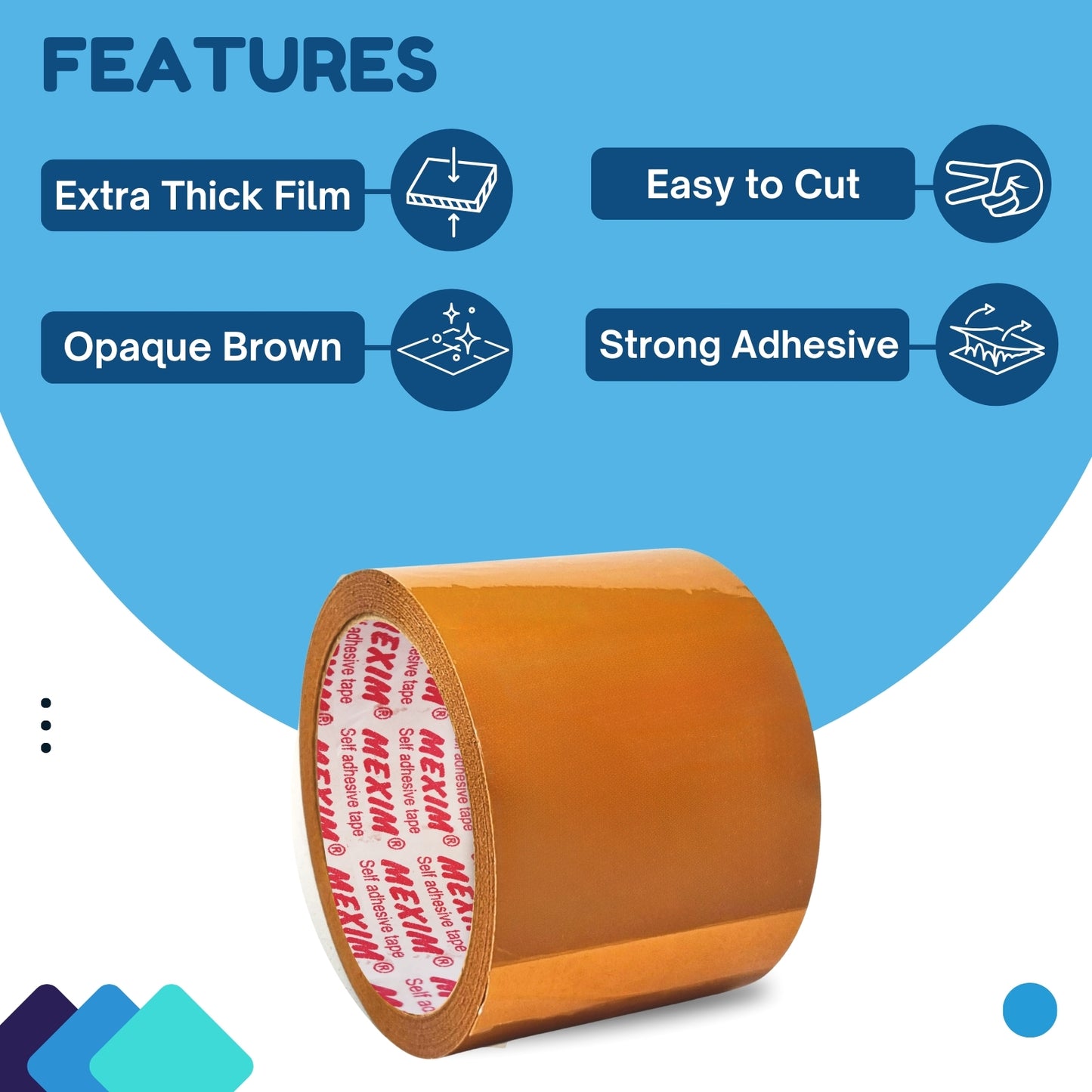 Mexim Red BOPP Packaging Tapes 72mm X 65 meters, 43 micron, Brown, High Strength Self Adhesive Box Packing Tape