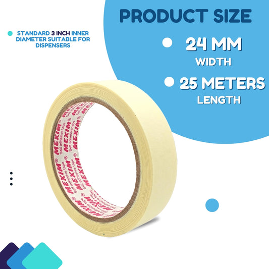Mexim Professional Painters Masking Tape 24 mm x 25 meters, White, 30 days UV Resistant, Suitable for Painting & Outdoor Applications (P6035)