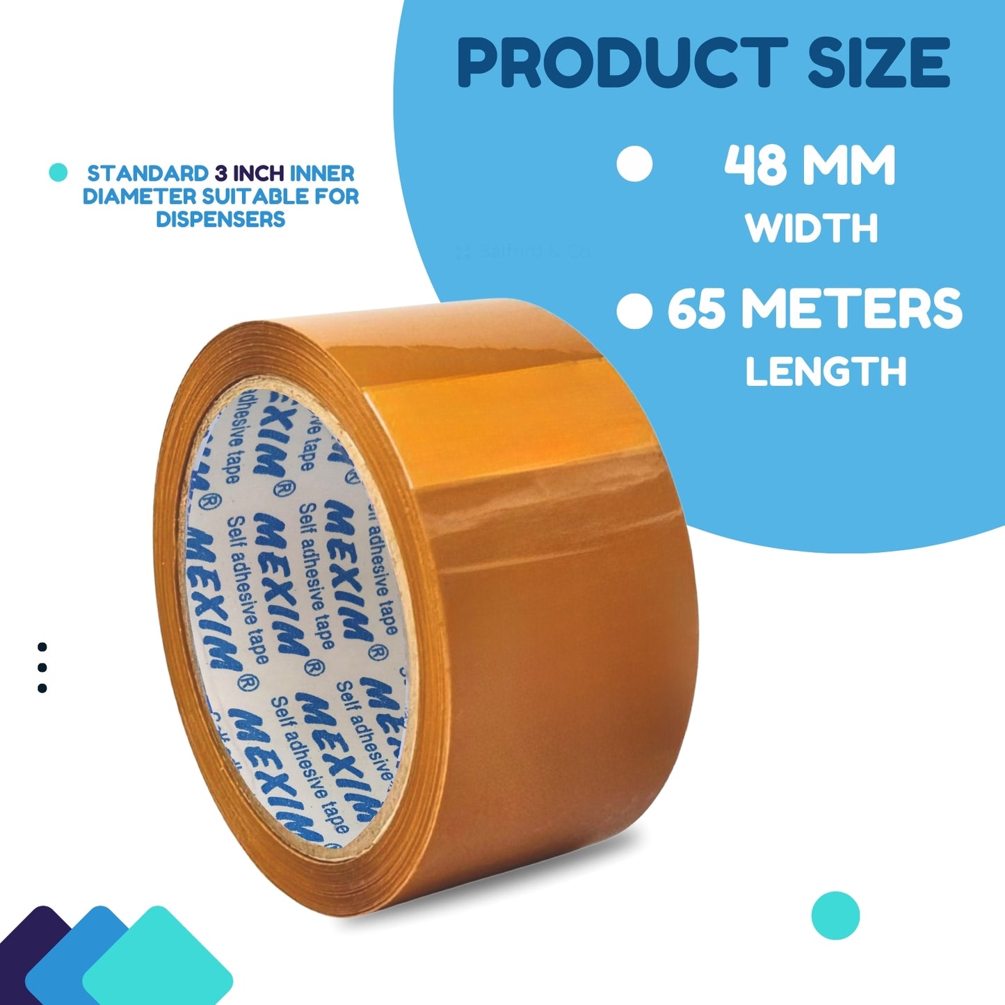 Mexim Blue BOPP Packaging Tapes 48mm X 65 meters, 50 micron, Brown, High Strength Self Adhesive Box Packing Tape