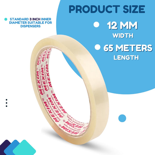 Mexim Red BOPP Packaging Tapes 12mm X 65 meters, Transparent, High Strength Self Adhesive Box Packing Tape