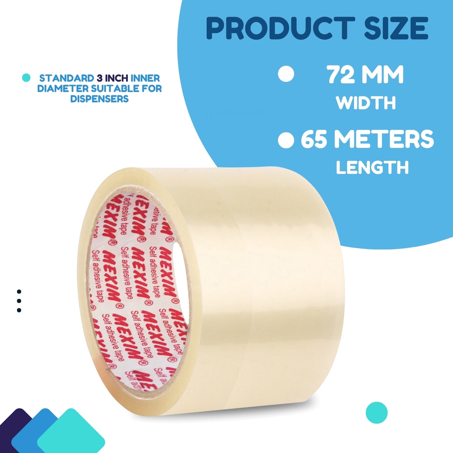Mexim Red BOPP Packaging Tapes 72mm X 65 meters, 43 micron, Transparent, High Strength Self Adhesive Box Packing Tape