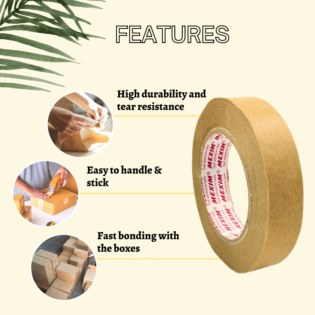 Self Adhesive Eco-Friendly Kraft Paper Tape - 50 meters | Easy to Apply | Used for Box Packaging